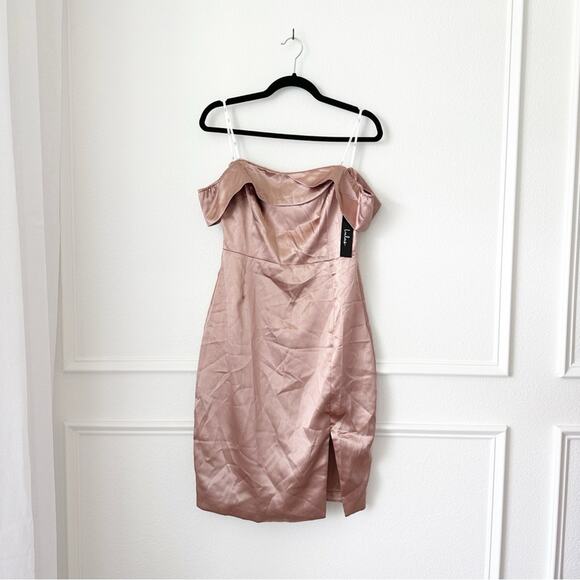 NWT Lulus Paparazzi Shot Satin Off-Shoulder Midi Dress in Mauve sz M - Picture 4 of 8